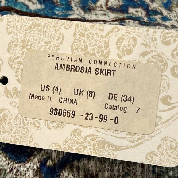 Peruvian Connection Blue Ambrosia Skirt Women's U.S. Size 4 NWT Linen Silk Blend - Picture 3 of 11